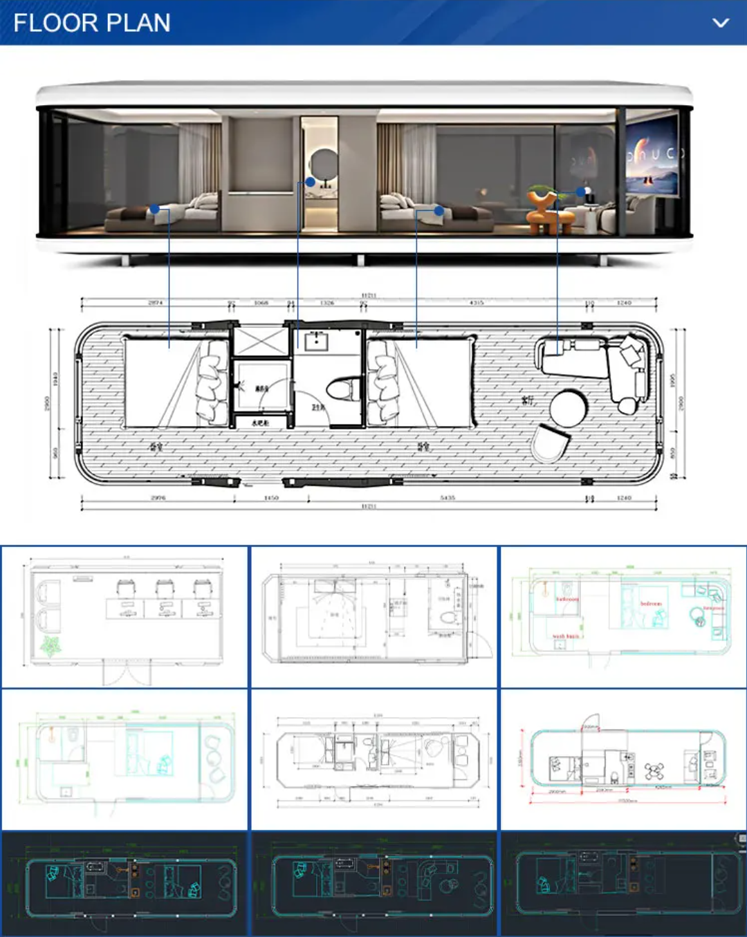 20ft Luxury Expandable Cpasule Home – Modern Prefabricated House with 2 Bedrooms, 1 Kitchen, and 1 Bathroom – Stylish,and Fully Functional Living Space